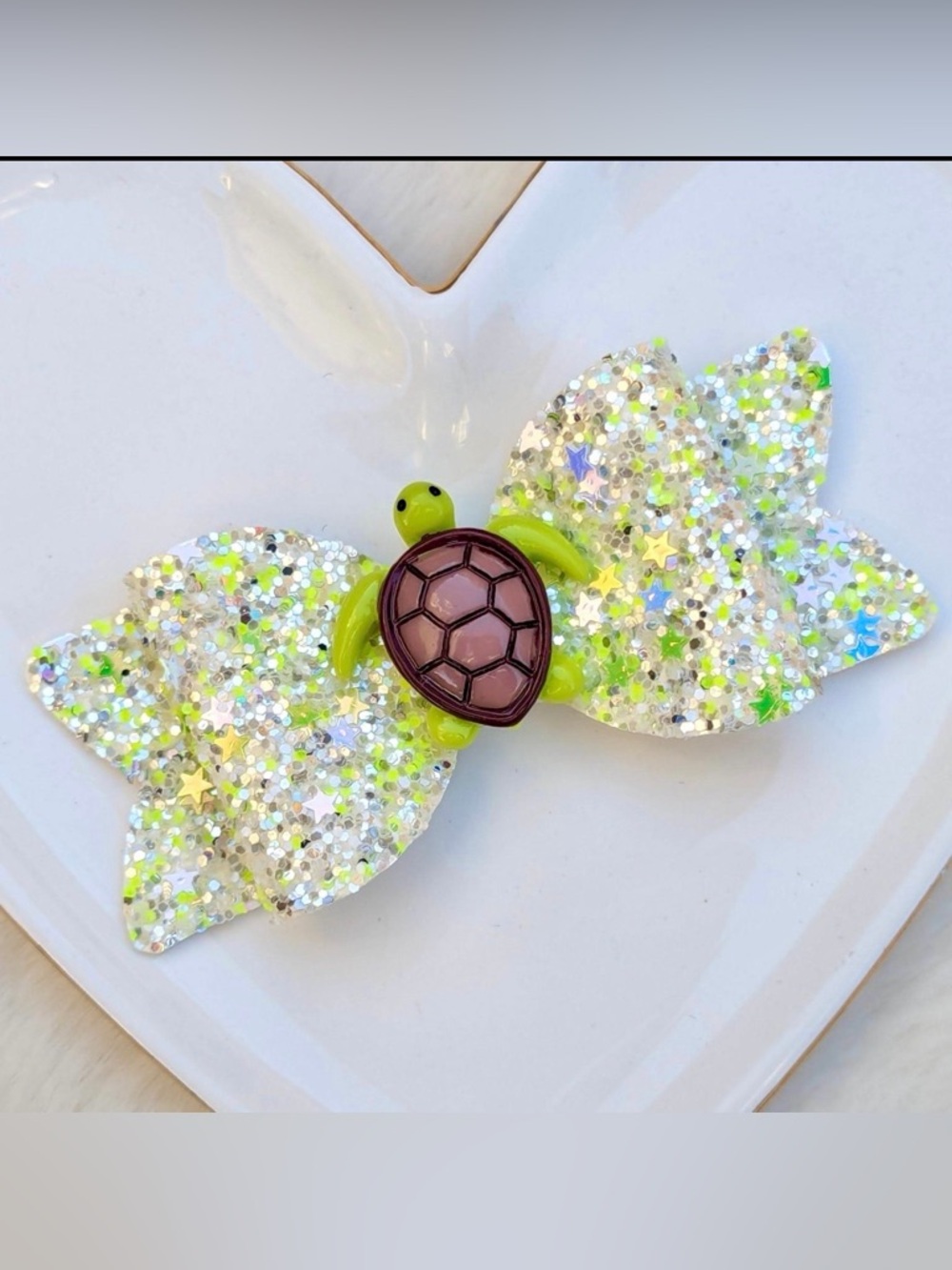 GREEN SEA TURTLE Glitter Bow